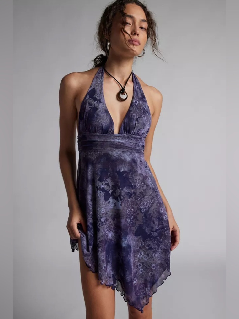 Urban Outfitters Jessa Mesh Halter V Neck Boho Paisley Handkerchief Dress L